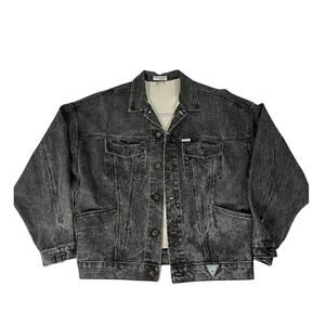 VTG GUESS Georges Marciano Jacket Mens Black Acid Wash Denim 80s Medium